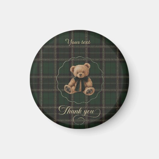 Teddy Bear Green Tartan Magnet (Vorne)