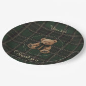 Teddy Bear Green Tartan Paper Plate Pappteller (Schrägansicht)