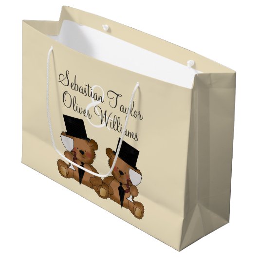 Teddy Bear Grooms Wedding Personalisiert (V2) Große Geschenktüte (Vorderseite Schrägansicht)