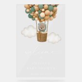 Teddy Bear, Grüne Balloons, Babydusche Willkommen Acrylschild (Vorderseite)