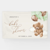 Teddy Bear, Grüne Balloons, Babydusche Willkommen Banner (Horizontal)