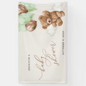 Teddy Bear, Grüne Balloons, Babydusche Willkommen Banner (Vertikal)