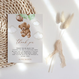 Teddy Bear, Grüne Balloons, erster Geburtstag Dankeskarte