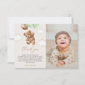 Teddy Bear, Grüne Balloons, erster Geburtstag Dankeskarte (Vorderseite)