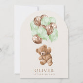 Teddy Bear, Grüne Balloons, erster Geburtstag Einladung (Rückseite)