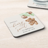 Teddy Bear, Grüne Balloons, erster Geburtstag Getränkeuntersetzer (Linke Seite)