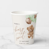 Teddy Bear, Grüne Balloons, erster Geburtstag Pappbecher (Vorderseite)