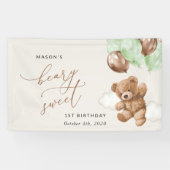 Teddy Bear, Grüne Balloons, Erster Geburtstag Will Banner (Horizontal)