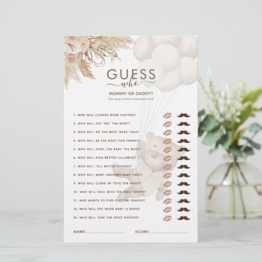 Teddy Bear Guess Who Baby Showspiel (Stehend Vorderseite)