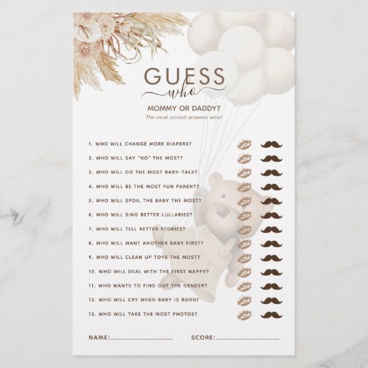 Teddy Bear Guess Who Baby Showspiel (Vorderseite)