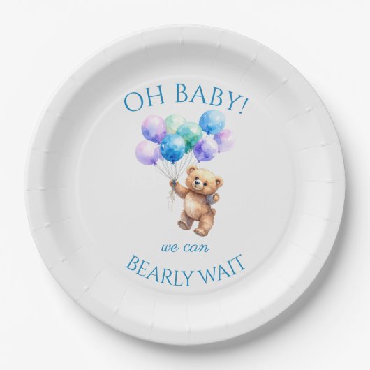 Teddy Bear hält Ballons auf Pappteller (Vorderseite)