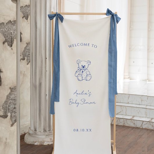 Teddy Bear hand drawn Boy baby shower Banner