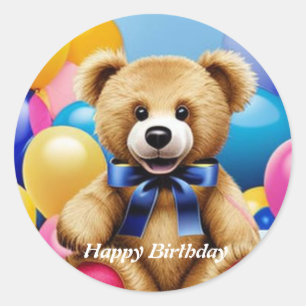 Teddy Bear Happy Birthday Classic Round Sticker