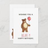 Teddy Bear Happy Birthday Red Balloon Flat Card (Vorne/Hinten)