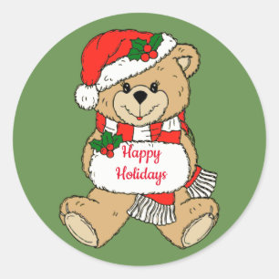 Teddy Bear Happy Holidays Runder Aufkleber