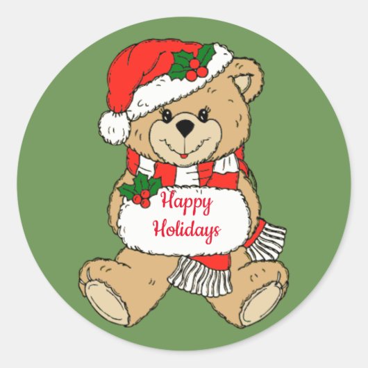 Teddy Bear Happy Holidays Runder Aufkleber (Vorderseite)