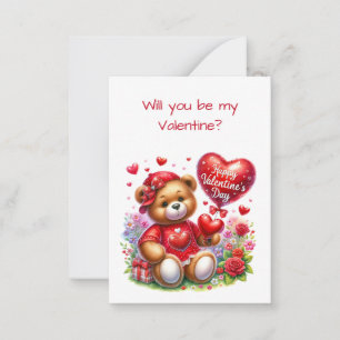 Teddy Bear Happy Valentine's Day Flat Card Mitteilungskarte