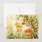 Teddy Bear Harvesting Apples with Ladder Postkarte (Vorne/Hinten)