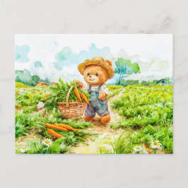 Teddy Bear Harvesting Carrots in a Field Postkarte