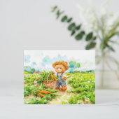 Teddy Bear Harvesting Carrots in a Field Postkarte (Stehend Vorderseite)