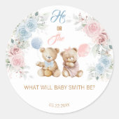Teddy Bear He or She Gender Reveal Sticker (Vorderseite)