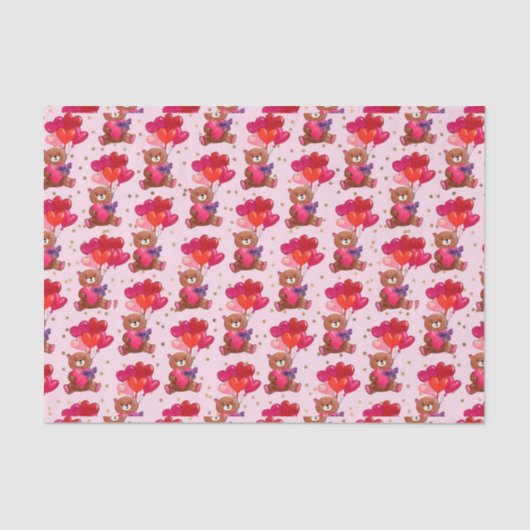 Teddy Bear Heart Balloons (Design 1 Red Series) Seidenpapier (Vorderseite)