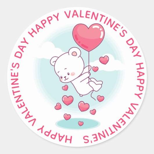 Teddy Bear Heart Balloons Personalisiert Valentine Runder Aufkleber (Vorderseite)