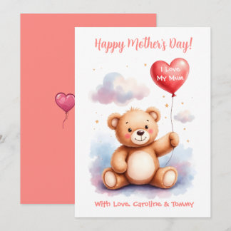Teddy Bear Heart Mothers Day Feiertagskarte
