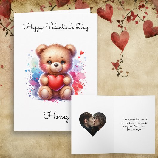 Teddy Bear & Heart Personalisiertes Foto Valentine Karte