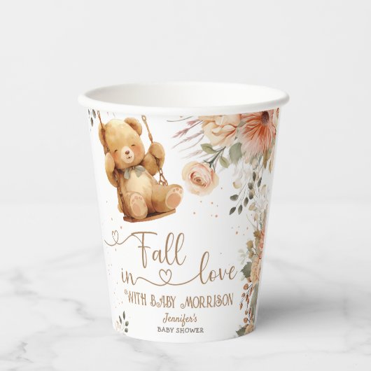 Teddy Bear Herbst Babydusche fällt in Liebe Papier Pappbecher (Vorderseite)