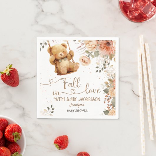 Teddy Bear Herbst Babydusche fällt in Liebe Papier Serviette (Beispiel)