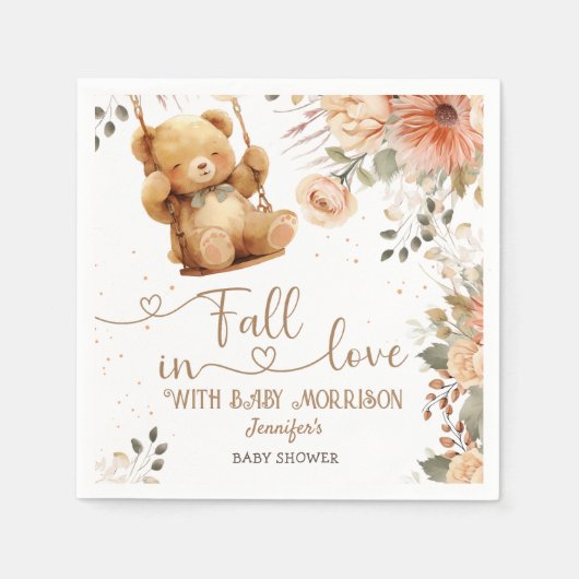 Teddy Bear Herbst Babydusche fällt in Liebe Papier Serviette (Vorderseite)