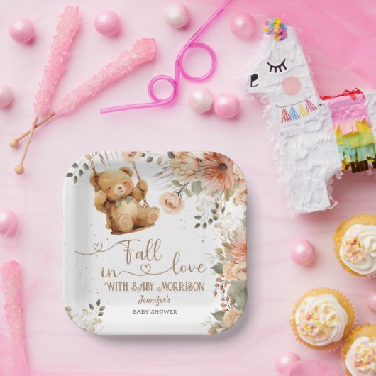 Teddy Bear Herbst Babydusche fällt in Liebe Pappteller (Party)