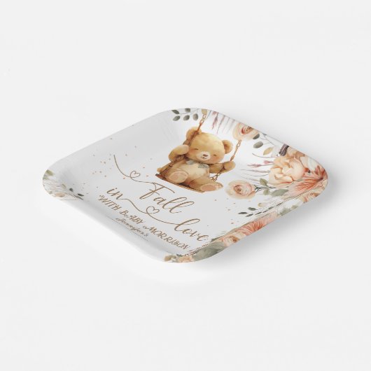 Teddy Bear Herbst Babydusche fällt in Liebe Pappteller (Gewinkelt)