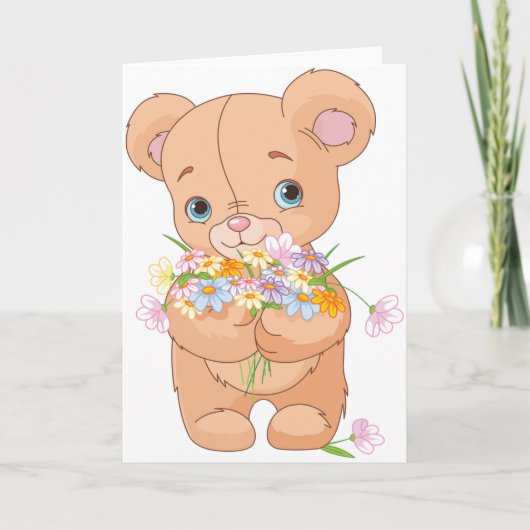 Teddy Bear Holding a Bouquet Grußkarten Karte (Vorderseite)