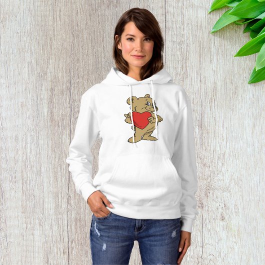 Teddy Bear Holding a Red Heart Womens Hoodie