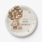 Teddy Bear Holding Brown Balloons Babydusche Pappteller (Vorderseite)