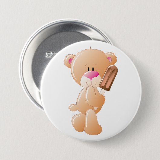 Teddy Bear Holding Chocolate Ice Cream Popsicle Button (Vorne & Hinten)