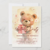 Teddy Bear Holding Geschenk Kindergeburtstag Party Einladung (Vorderseite)