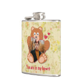 Teddy Bear Holding Heart Foto Valentinstag Flachmann (Links)