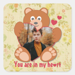Teddy Bear Holding Heart Foto Valentinstag Quadratischer Aufkleber