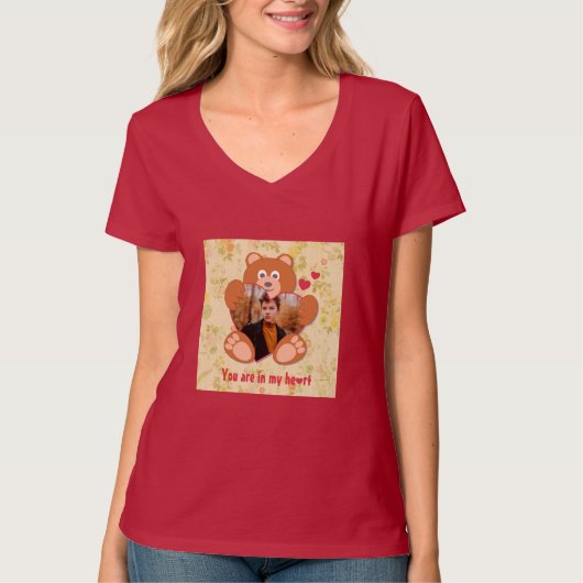 Teddy Bear Holding Heart Foto Valentinstag T-Shirt (Vorderseite)