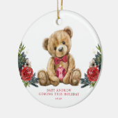 Teddy Bear Holiday Baby Ankündigung Keepake Keramik Ornament (Links)