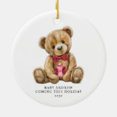 Teddy Bear Holiday Baby Ankündigung Keepake Keramik Ornament (Hinten)