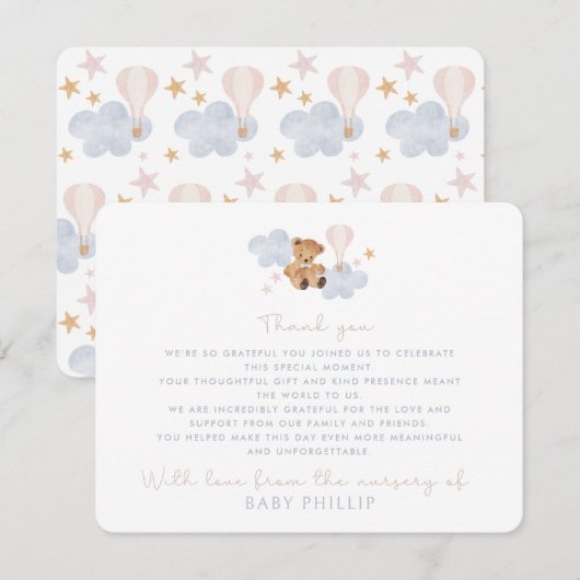 Teddy Bear & Hot Air Ballon, aus dem Kinderzimmer Einladung (Vorne/Hinten)