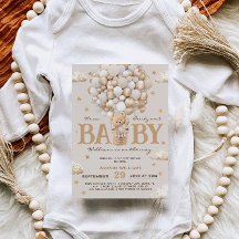 Teddy Bear Hot Air Ballon Baby Dusche Gold Tan