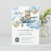 Teddy Bear Hot Air Ballon Babydusche Einladung (Stehend Vorderseite)