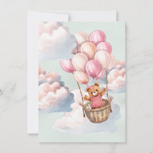 Teddy Bear Hot Air Ballon Babydusche Einladung (Rückseite)