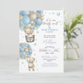 Teddy Bear Hot Air Ballon Babydusche Einladung (Stehend Vorderseite)