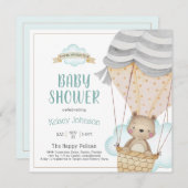 Teddy Bear Hot Air Ballon Babydusche Einladung (Vorne/Hinten)
